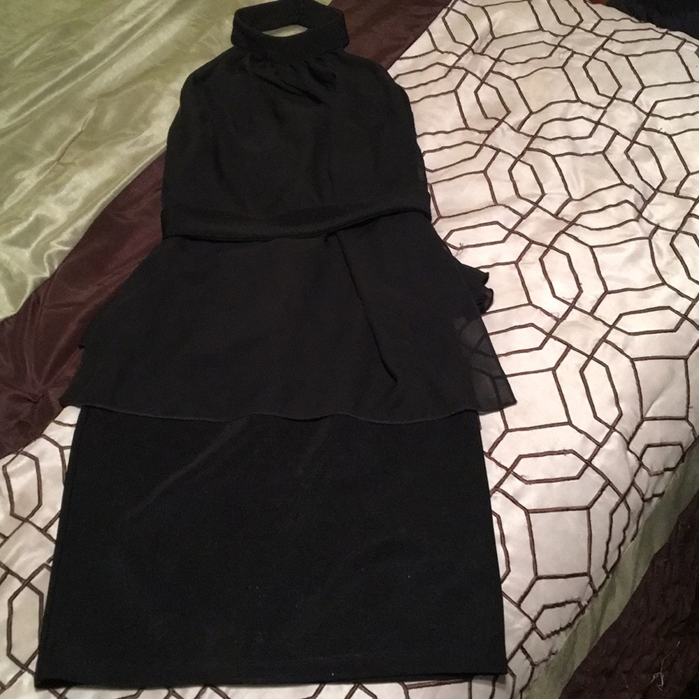 Black mini dress chiffon peplum detail